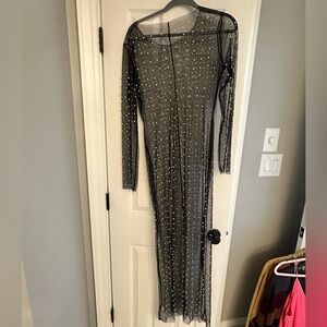 Long black. Sheer. Pearl and rhinestone detail. Never worn.